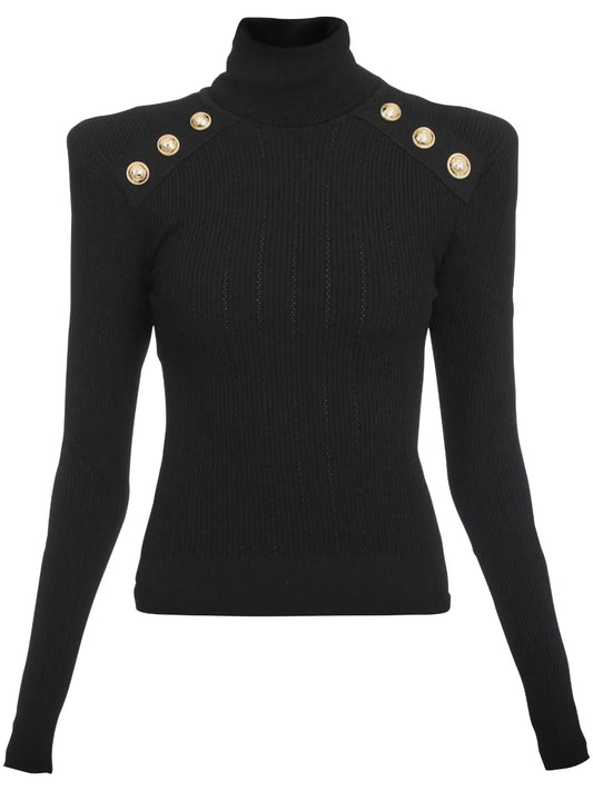 Button-Embellished Roll-Neck Jumper