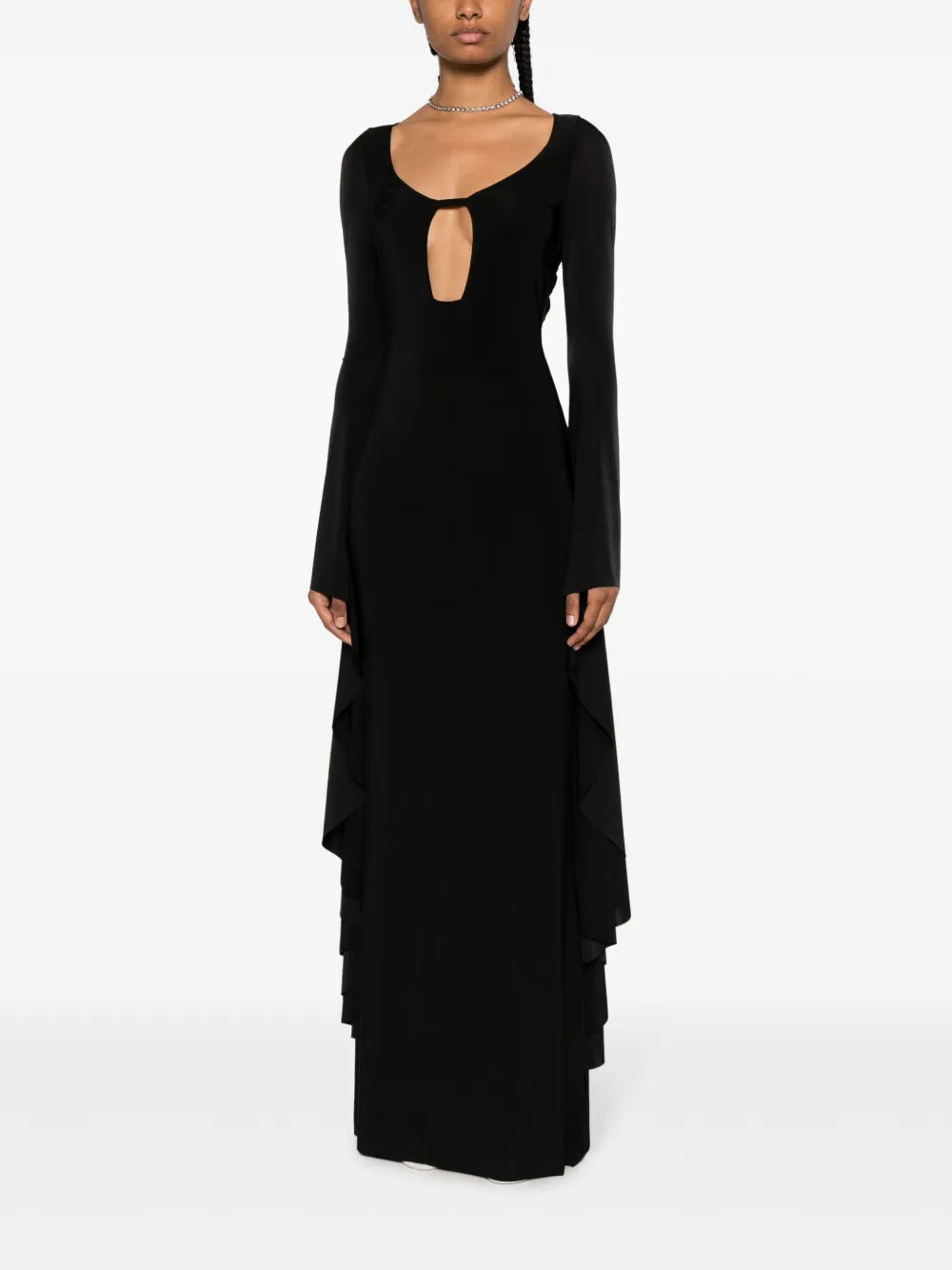 Draped Long-Sleeve Maxi Dress