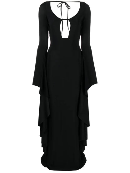 Draped Long-Sleeve Maxi Dress