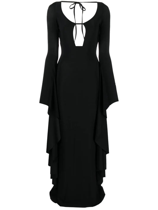 Draped Long-Sleeve Maxi Dress