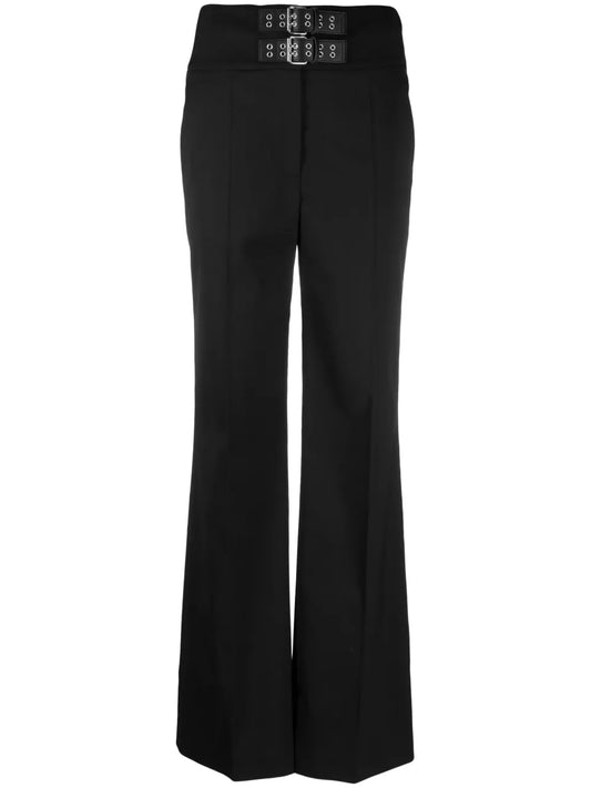 Double-Buckle Flared Trousers