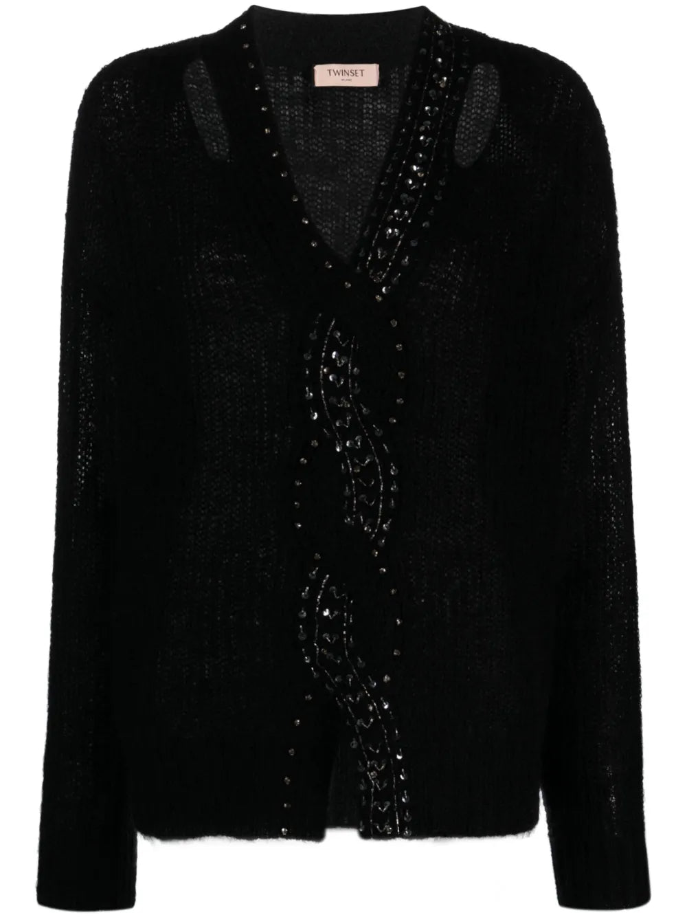 Rhinestone-Embellished Cut-Out Jumper