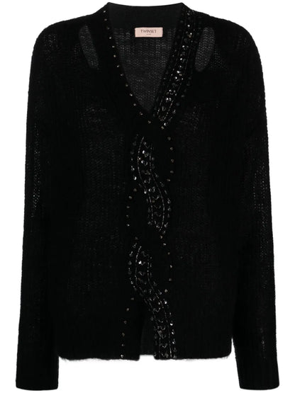 Rhinestone-Embellished Cut-Out Jumper