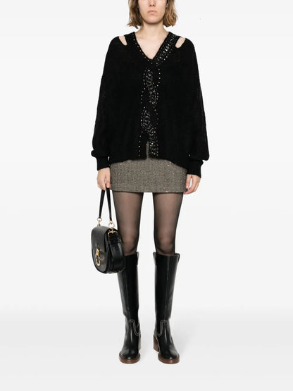 Rhinestone-Embellished Cut-Out Jumper