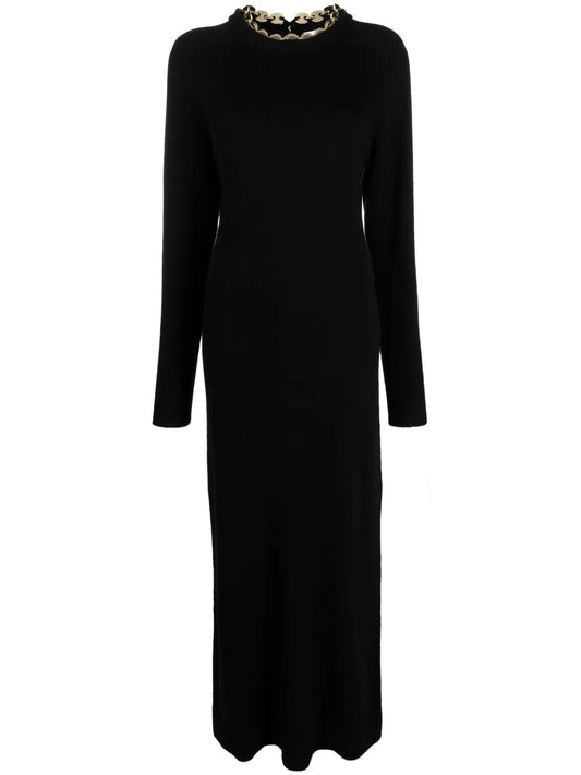 Knitted Long-Sleeve Long Dress