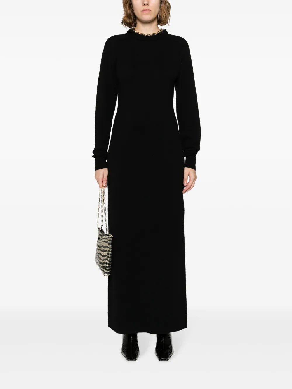 Knitted Long-Sleeve Long Dress