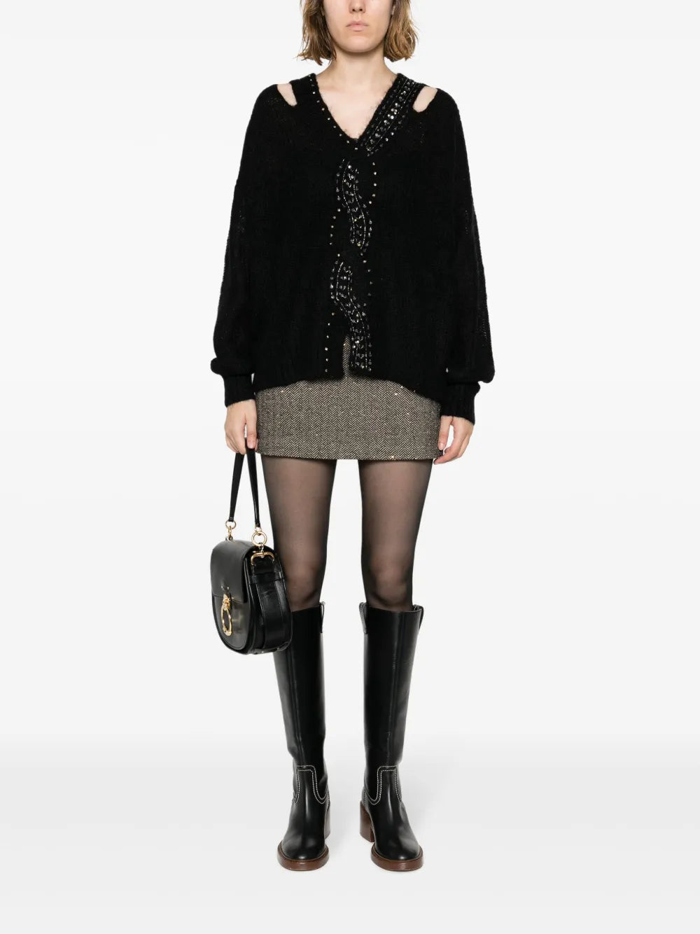 Sequin-Embellished Herringbone Miniskirt