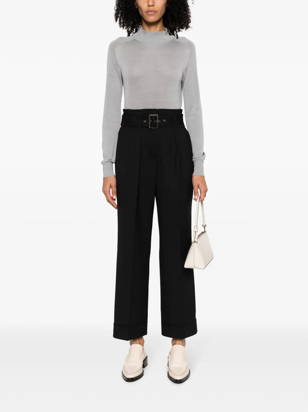 Pressed-Crease Belted-Waist Tailored Trousers