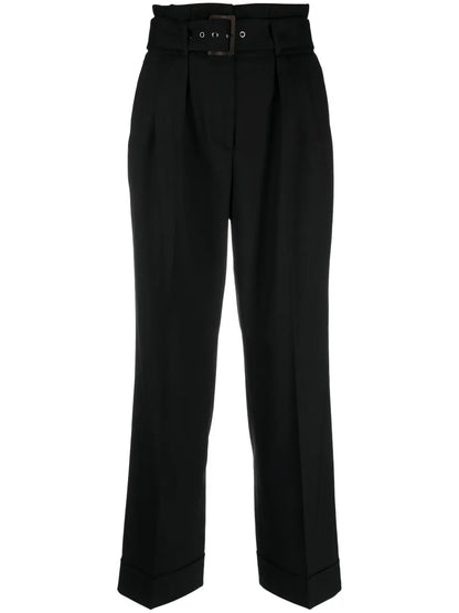 Pressed-Crease Belted-Waist Tailored Trousers