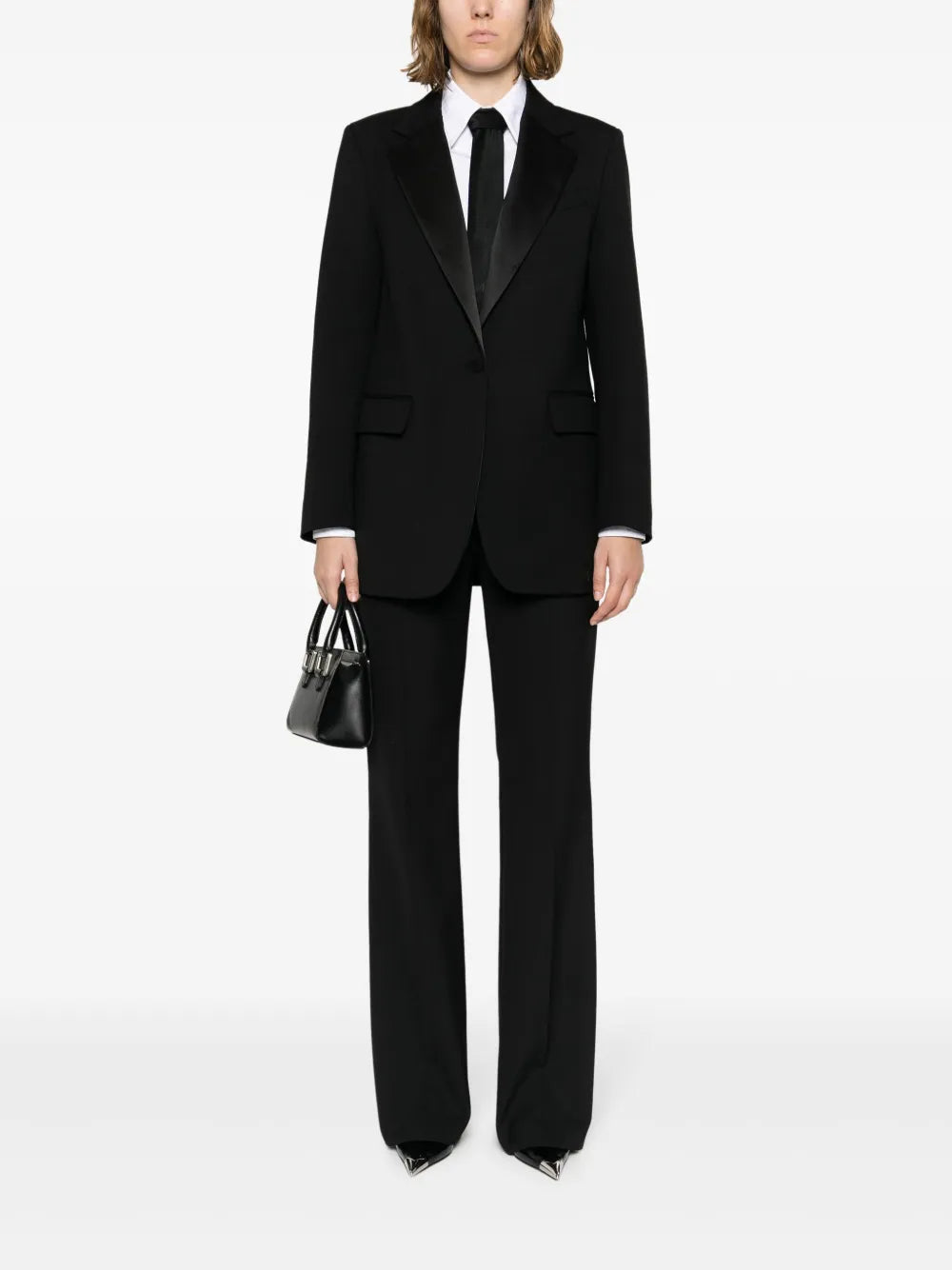 Single-Breasted Satin-Lapels Blazer