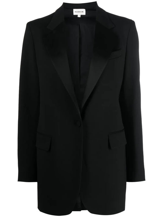 Single-Breasted Satin-Lapels Blazer