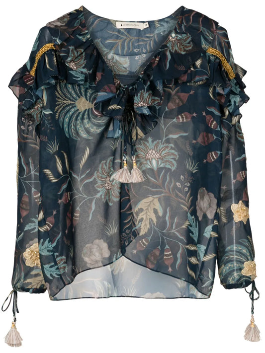 Afrodite Floral-Print Ruffled Blouse