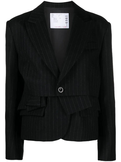 Chalk Pinstriped Wool Blazer