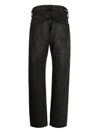 Rhinestone-Embellished High-Rise Straight-Leg Jeans