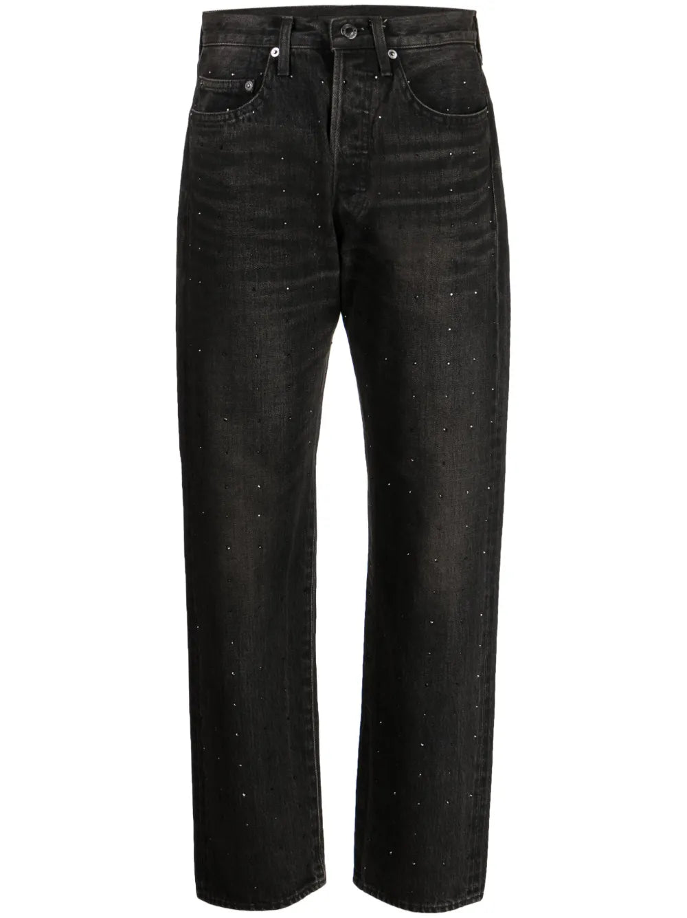 Rhinestone-Embellished High-Rise Straight-Leg Jeans
