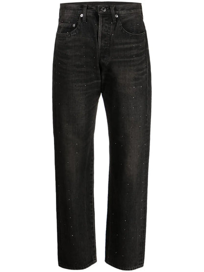 Rhinestone-Embellished High-Rise Straight-Leg Jeans
