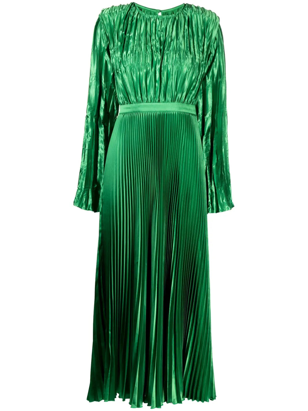 Long-Sleeve Plissé Maxi Dress