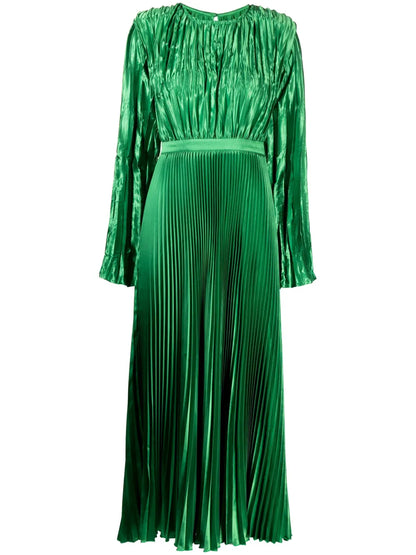 Long-Sleeve Plissé Maxi Dress