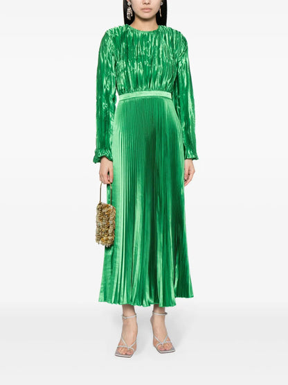 Long-Sleeve Plissé Maxi Dress