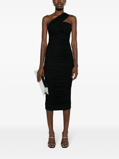 Tazia Ruched One-Shoulder Midi Dress