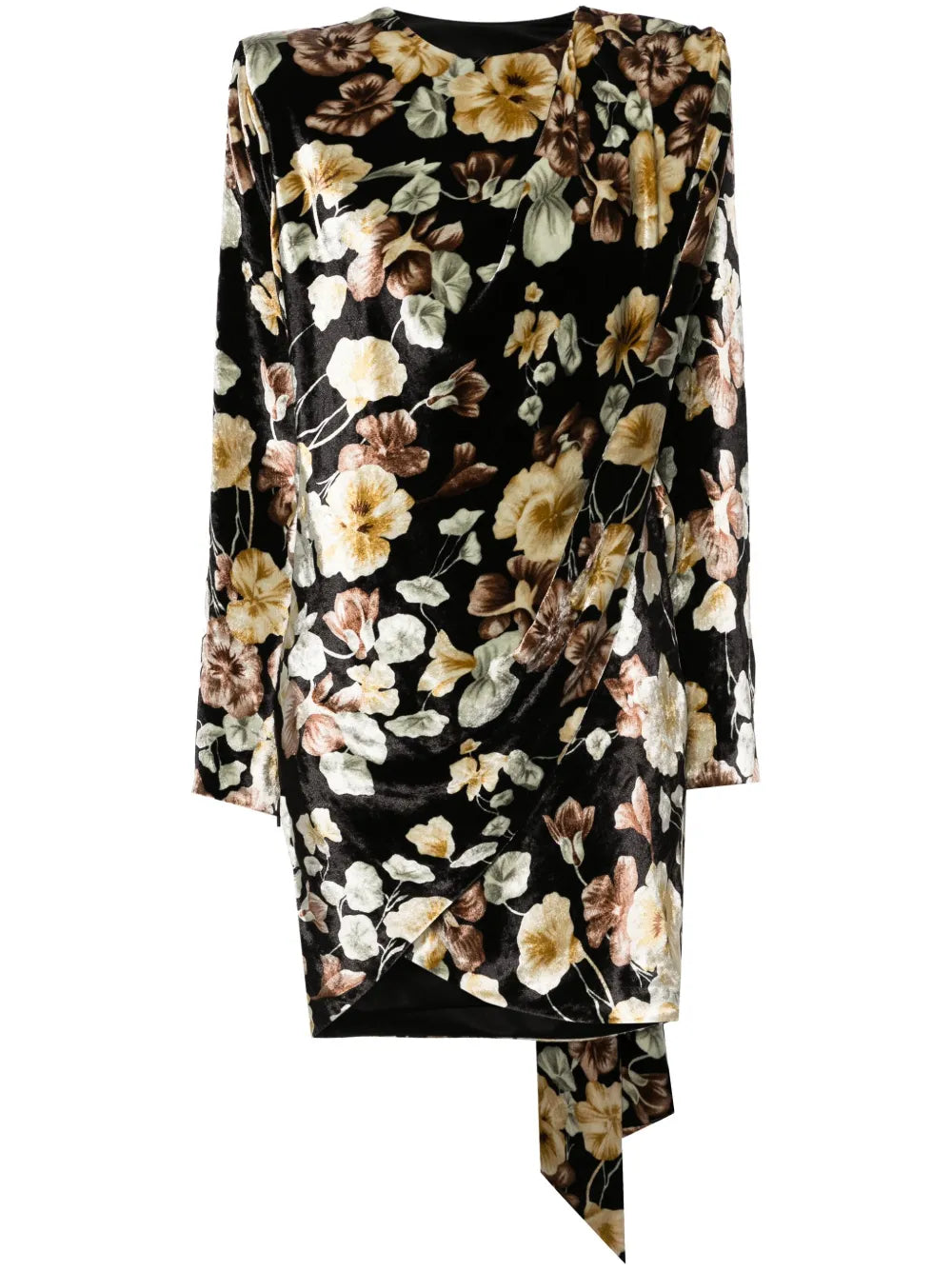 Floral-Print Velvet Wrap Dress