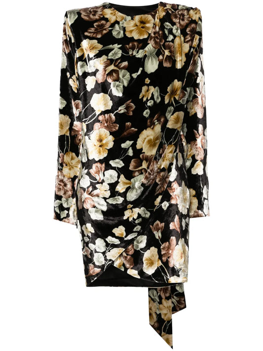 Floral-Print Velvet Wrap Dress