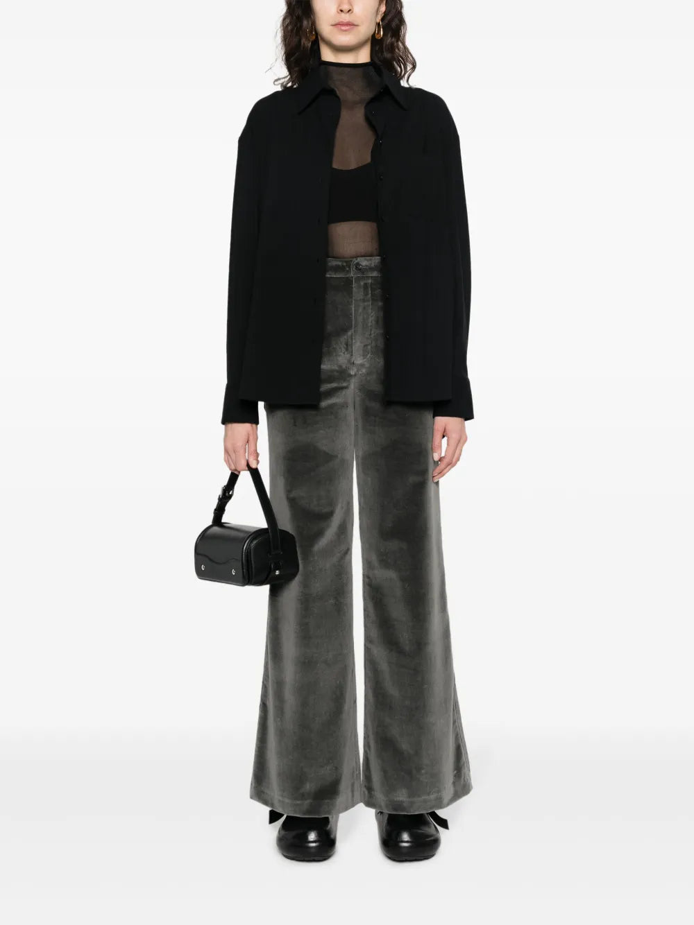 High-Waisted Flared Velvet Trousers