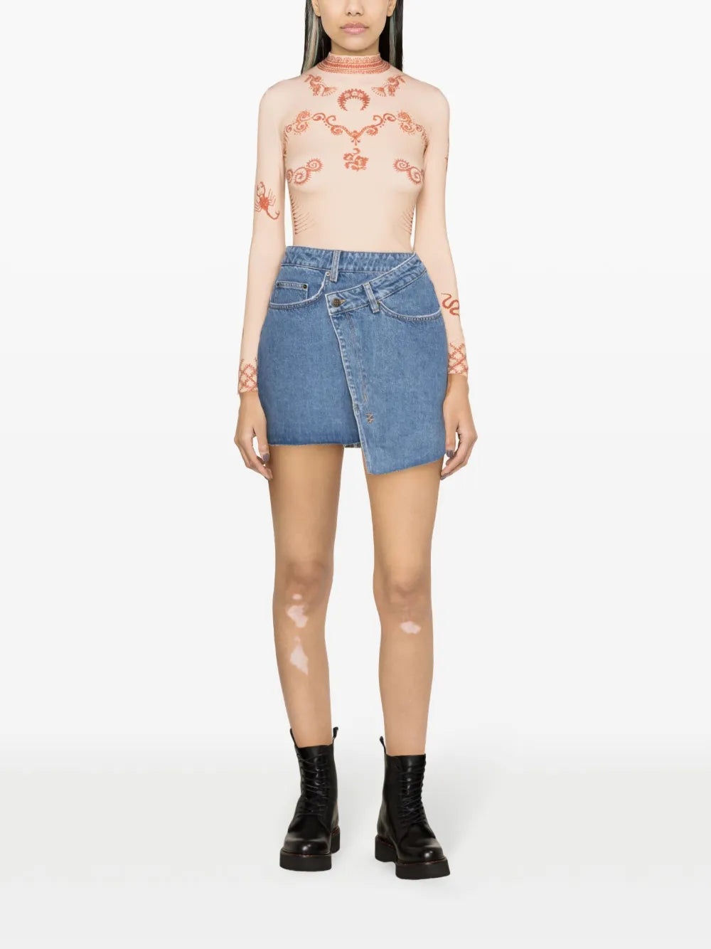 Logo-Tag Asymmetric Denim Miniskirt