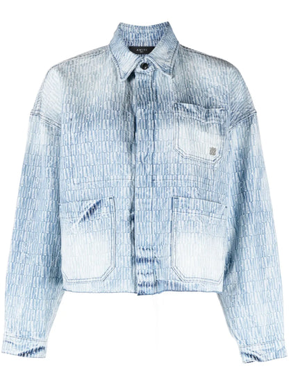 Logo-Jacquard Washed Denim Jacket