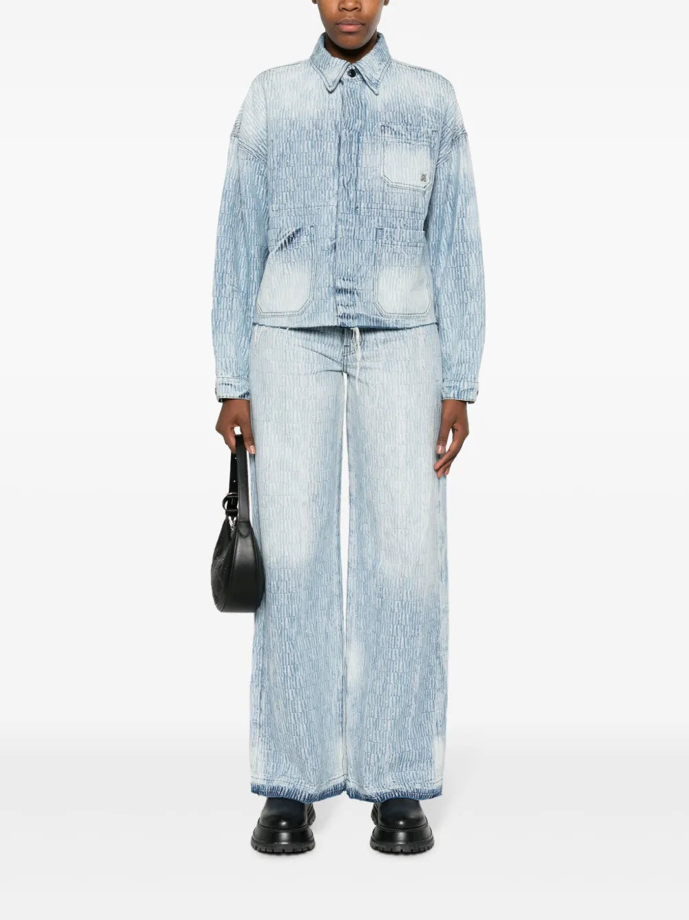 Logo-Jacquard Washed Denim Jacket