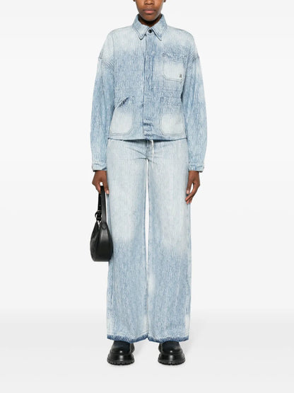 Logo-Jacquard Washed Denim Jacket