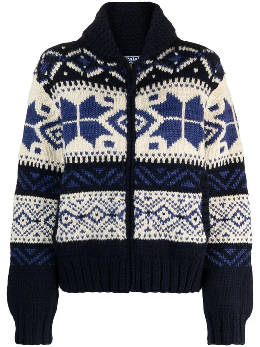 Shawl-Collar Fair Isle Intarsia-Knit Cardigan
