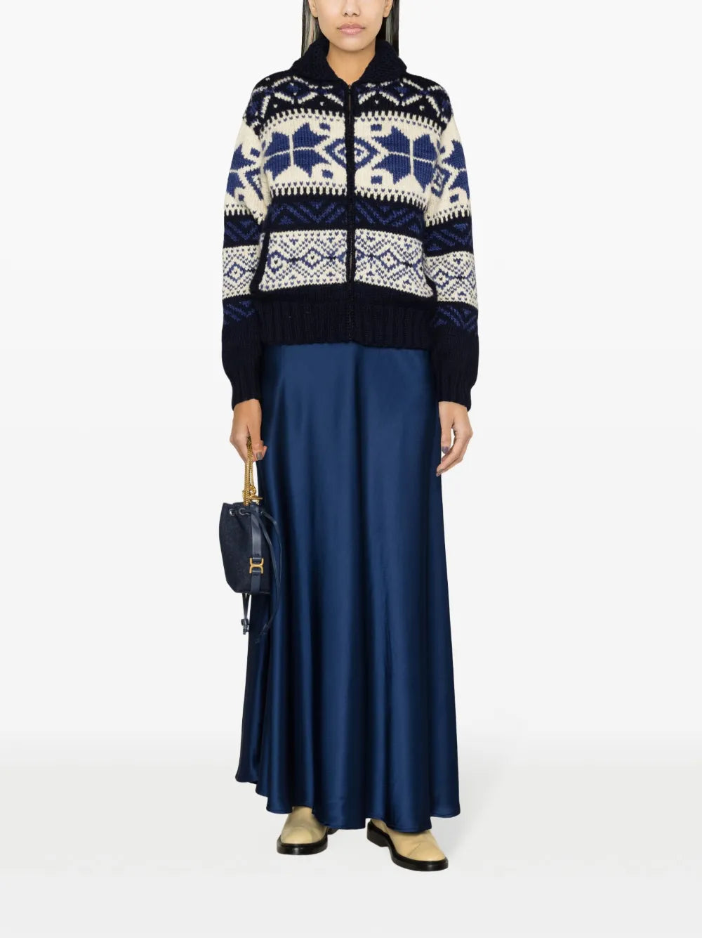 Shawl-Collar Fair Isle Intarsia-Knit Cardigan