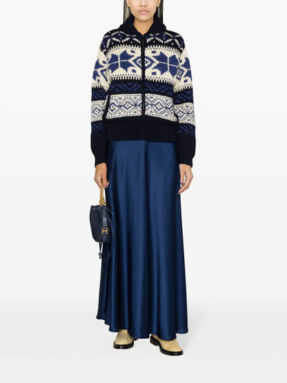 Shawl-Collar Fair Isle Intarsia-Knit Cardigan