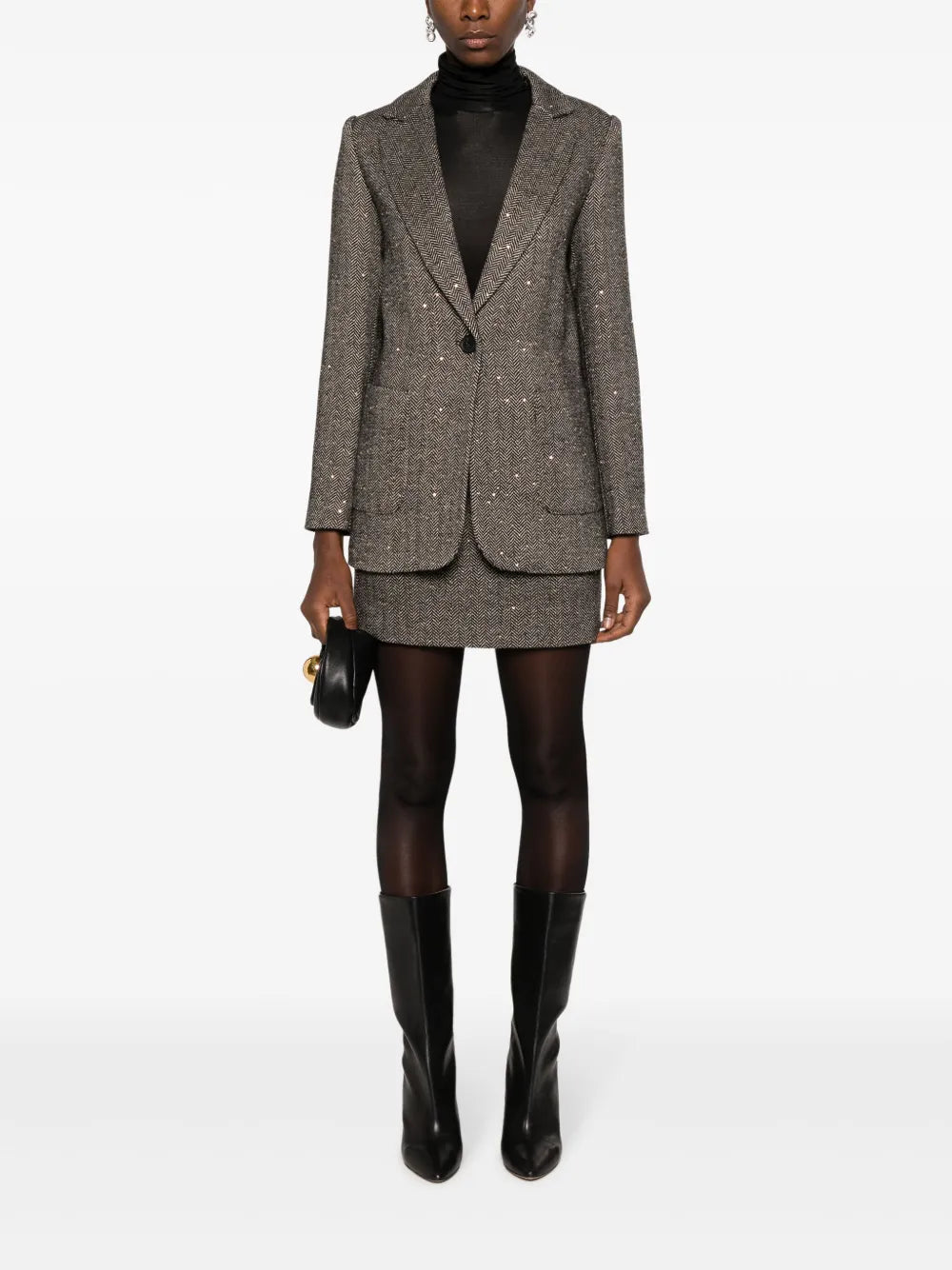 Sequinned Herringbone-Pattern Blazer