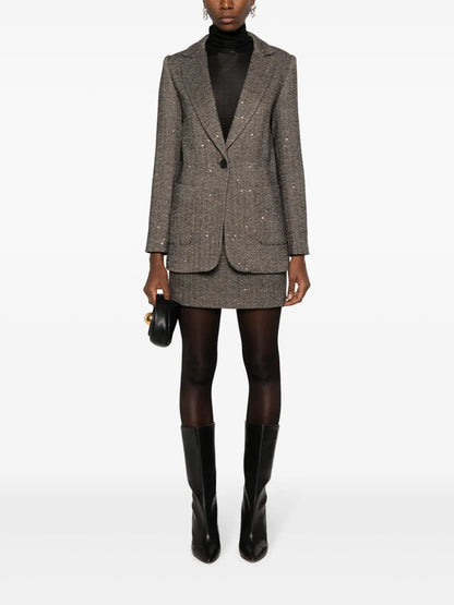 Sequinned Herringbone-Pattern Blazer