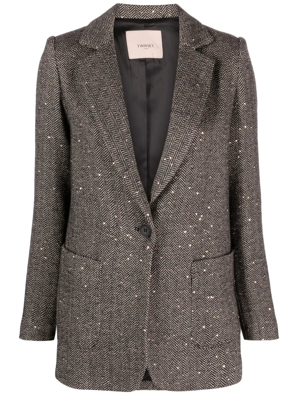 Sequinned Herringbone-Pattern Blazer