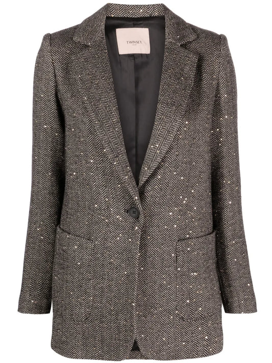 Sequinned Herringbone-Pattern Blazer