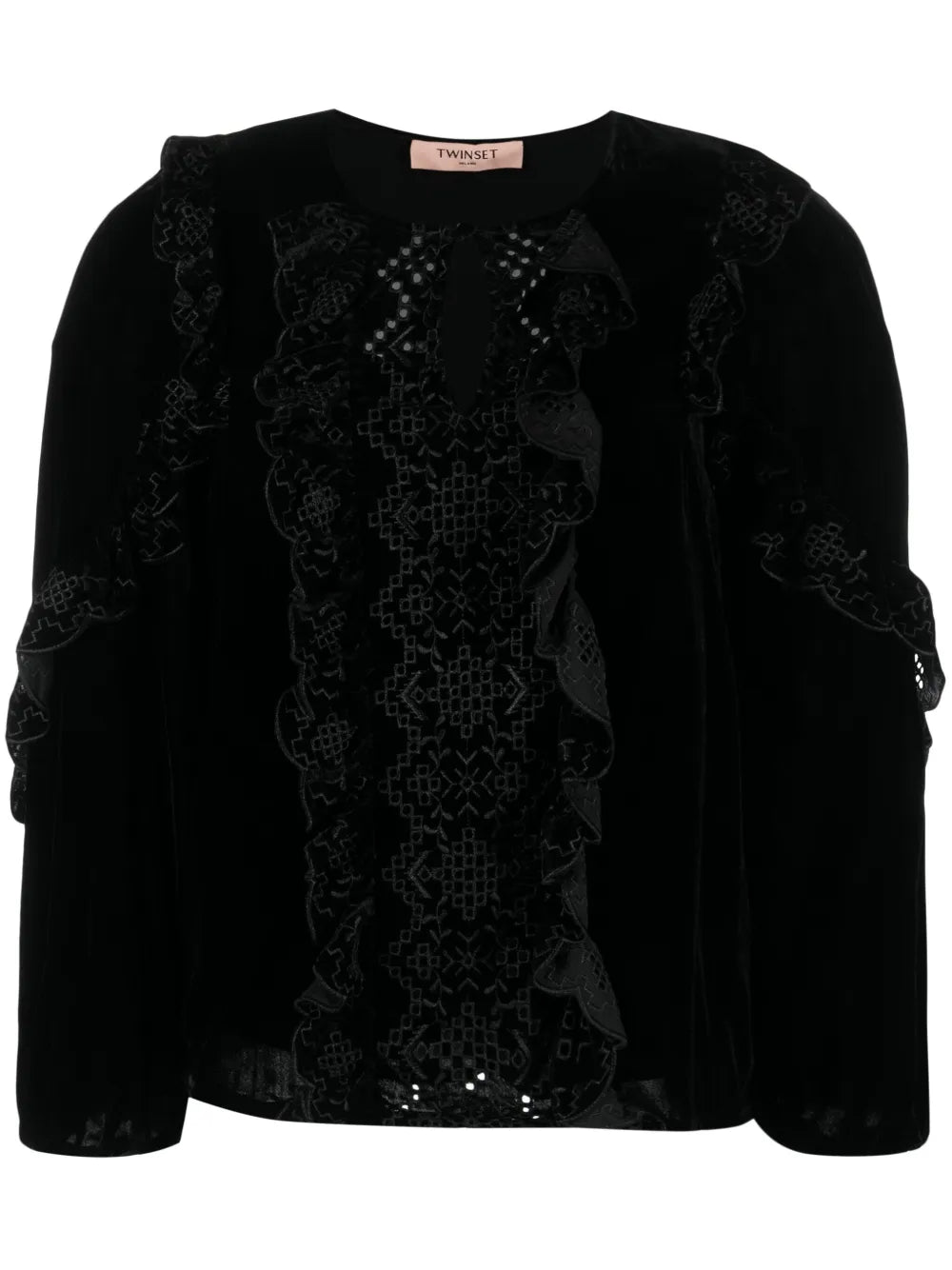 Embroidered Crushed Velvet Blouse