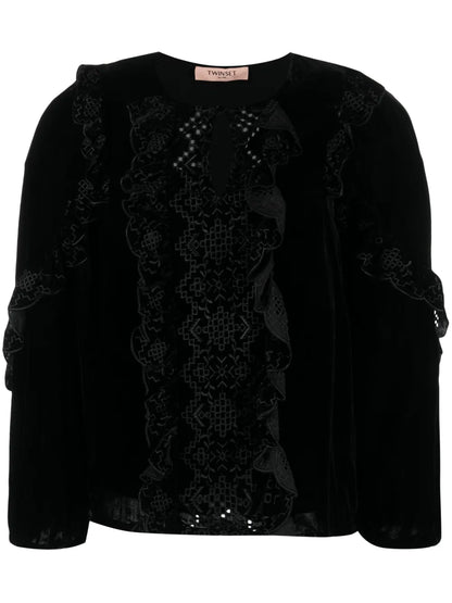 Embroidered Crushed Velvet Blouse