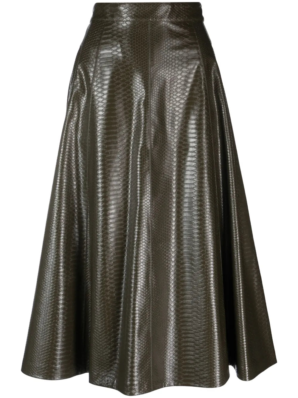 Snakeskin-Effect Faux-Leather Midi Skirt