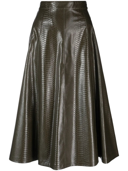 Snakeskin-Effect Faux-Leather Midi Skirt
