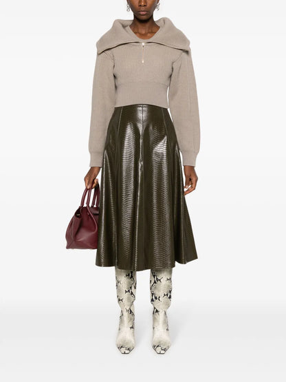 Snakeskin-Effect Faux-Leather Midi Skirt