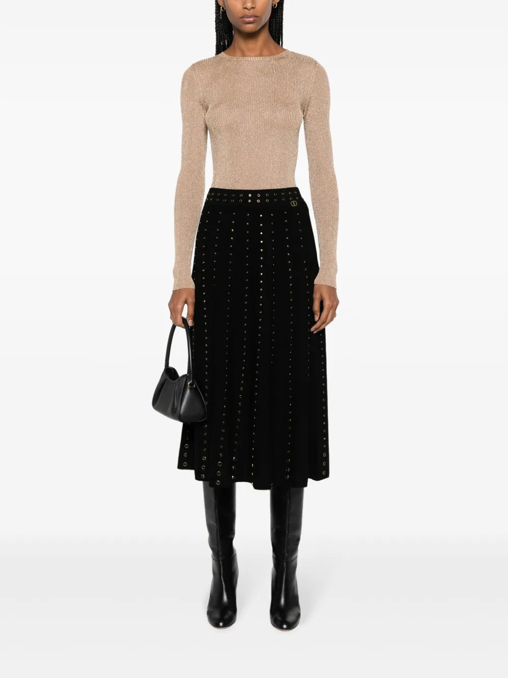 Logo-Plaque Eyelet-Embellished Skirt