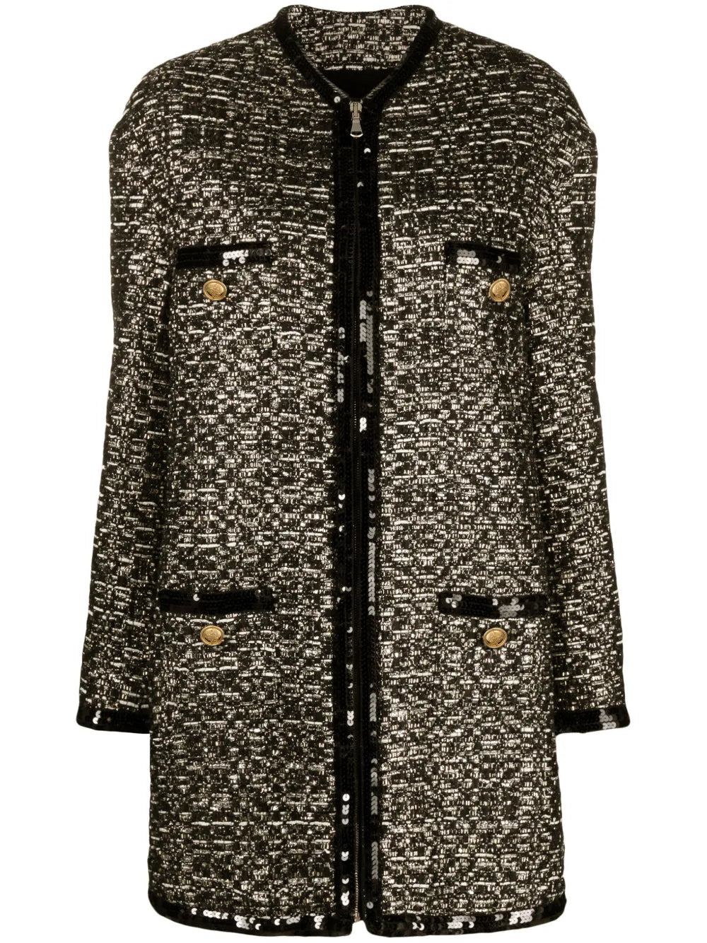 Metallic-Thread Tweed Midi Coat