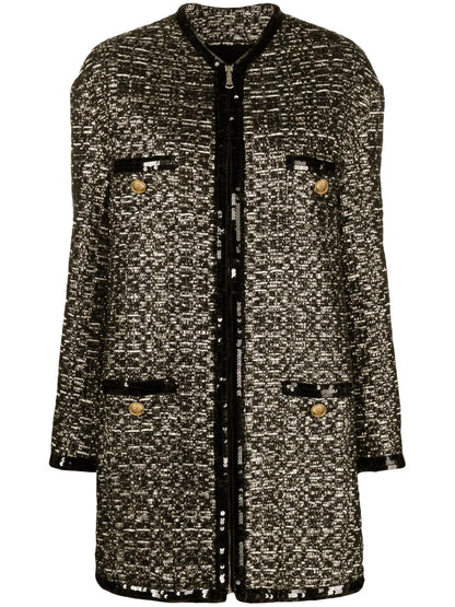 Metallic-Thread Tweed Midi Coat