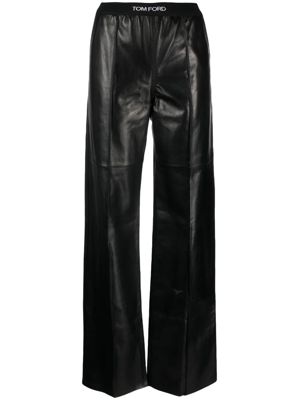 Logo-Waistband Leather Trousers