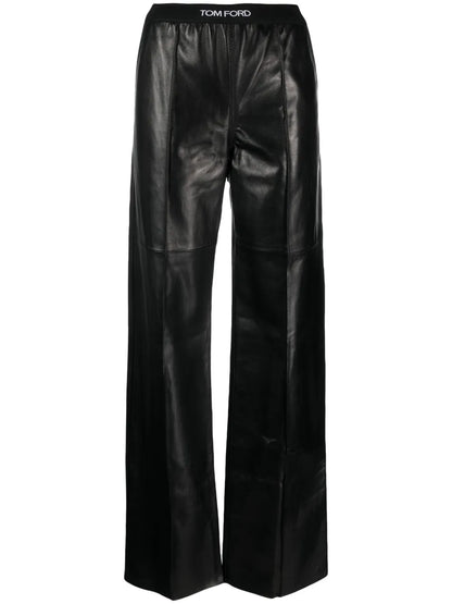 Logo-Waistband Leather Trousers