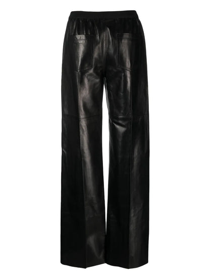 Logo-Waistband Leather Trousers