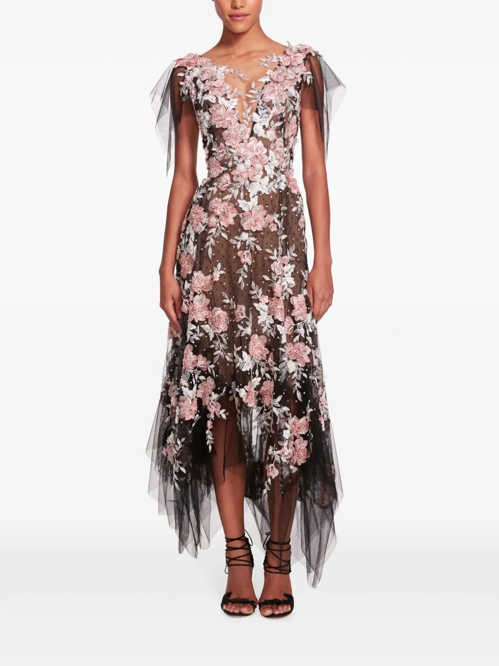 Floral-Pattern V-Neck Gown